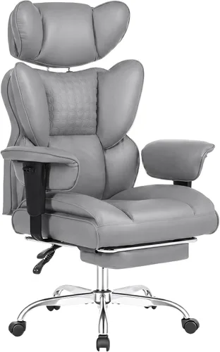 Miniatura 16 de DUMOS Silla de escritorio grande y alta para oficina en casa, silla de computadora para juegos, silla ergonómica ejecutiva con reposapiés, respaldo