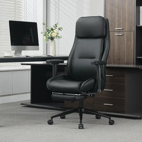 High Back Office Desk Chair,Ergonomic Reclining Office Chair,Modern Swivel Computer Chair,Leather Chair with Lumbar Support (Black)