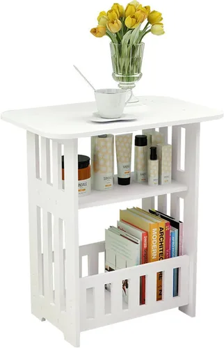 Milsil Mesita de noche, armario de almacenamiento simple y moderno, mesa auxiliar de nivel simple, mesita de noche blanca, mini dormitorio,