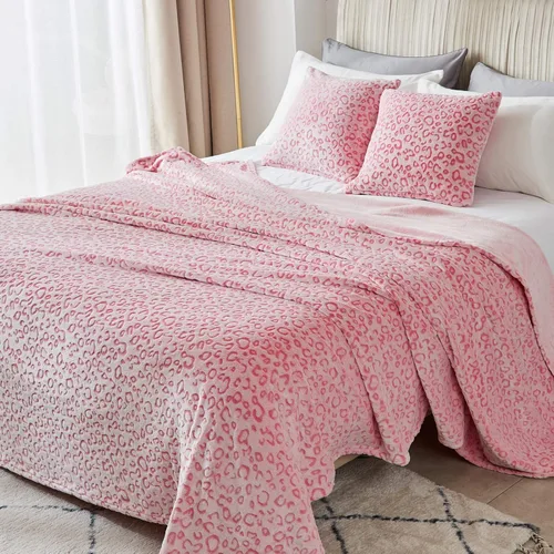 Miniatura 2 de FY FIBER HOUSE Manta de lana rosa con estampado de leopardo, manta de franela de lana con estampado de guepardo, suave y mullida, para sofá, 50 x 60