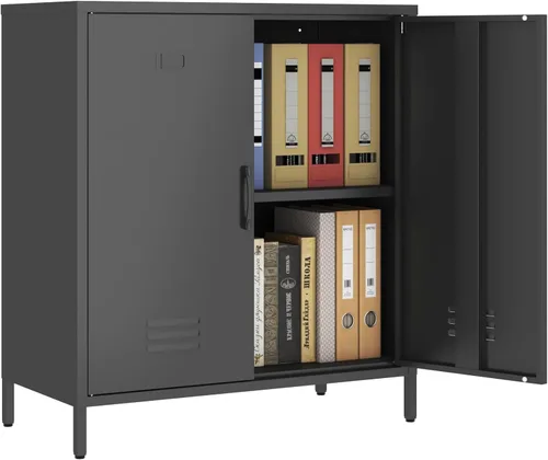 Steehoom Armario de almacenamiento de metal con 2 puertas, armario de acero, aparador de buffet, mesa consola para oficina en casa (negro, altura