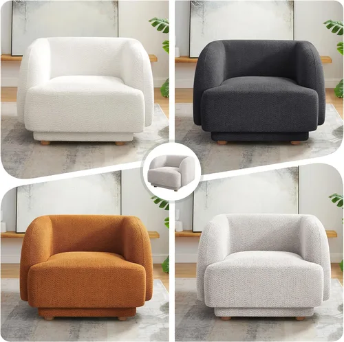 Miniatura 8 de VANOMi Silla de sala de estar de gran tamaño, sillas de barril modernas y cómodas, sillón individual con patas de madera, sillón tapizado