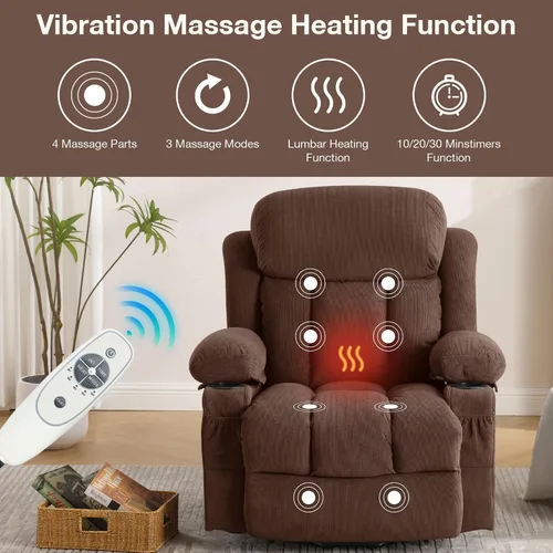 Miniatura 4 de BOSMILLER Silla Reclinable de Elevación Eléctrica para Ancianos con Masaje por Vibración y Calefacción Lumbar, Sofá Individual Eléctrico de Gran