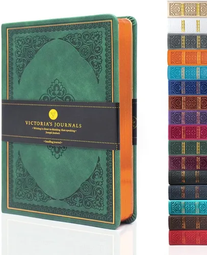 Miniatura 21 de VICTORIA'S JOURNALS Diario Vintage de Cuero Sintético con Tapa Dura Cuaderno Rayado Diario de Viaje de Aspecto Antiguo, Tamaño A5 5.7'' x 8.1'' Gris