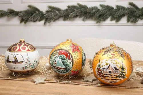 Miniatura 3 de Adorno de Navidad de Polish Gallery, Explosión Invernal, Bola de Vidrio Soplado (Oro, 6-pulgadas Ø/150mm)