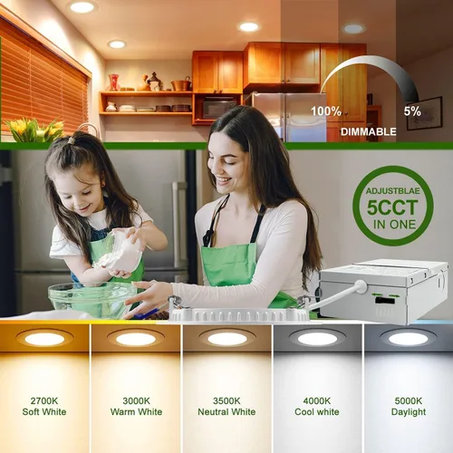 Miniatura 2 de zouzai Paquete de 1 lámpara de techo empotrable LED ultrafina de 4 pulgadas 5CCT con caja de conexiones, 2700K/3000K/3500K/4000K/5000K