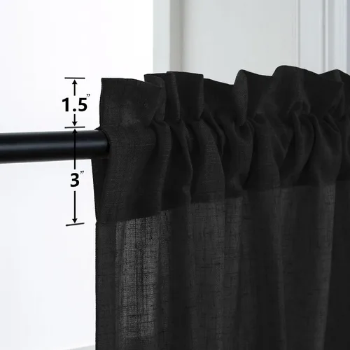 Miniatura 7 de Mrs.Naturall - Cortinas transparentes con bolsillo para barra de 36x63 pulgadas de lino mezclado negro