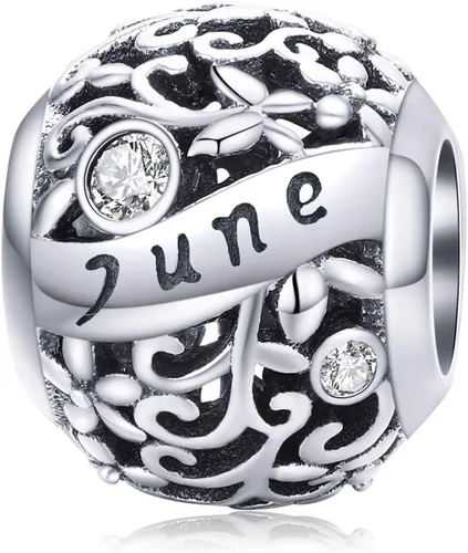 Miniatura 8 de Dijes de piedra natal para pulsera, cuentas de plata de ley 925, abalorios de flores caladas, dijes de feliz cumpleaños para pulsera y collar Piedra