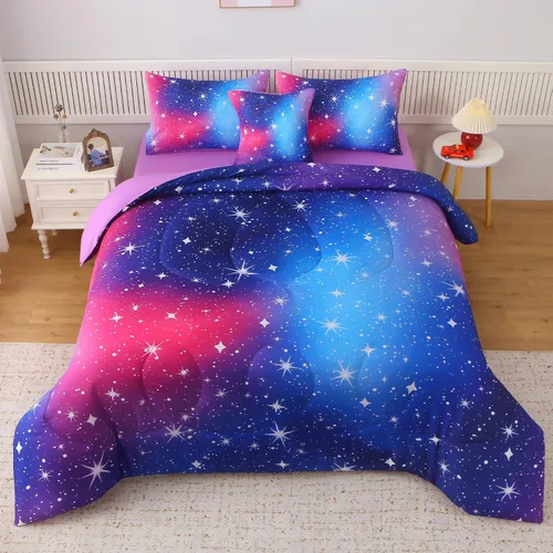 Miniatura 9 de JQinHome Juego de edredón con purpurina tamaño Queen, juego de ropa de cama de 6 piezas en una bolsa, colorido en 3D, rosa y azul, para niñas y Rosa
