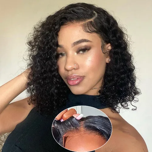 Wear and Go Glueless Wigs Human Hair Pre Plucked Pre Cut 4x4 Lace Front Wigs for Black Women 180% Density Deep Wave Bob Wig Human Hair for Beginners