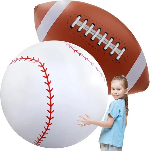 Lewtemi 2 unidades de béisbol y fútbol inflables gigantes de 27 pulgadas, bolas de playa inflables grandes, globos de gran tamaño para fiesta de