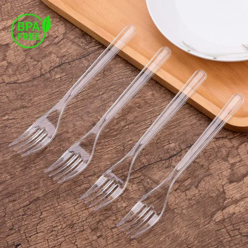 Miniatura 3 de Tashibox 350 tenedores de plástico transparente extra resistentes, desechables, sin BPA, resistentes al calor, tenedores desechables sólidos