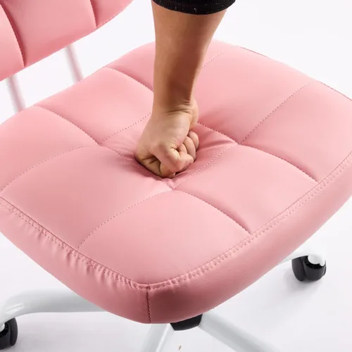 Miniatura 9 de VINGLI Silla de escritorio compacta y pequeña, linda silla sin brazos con ruedas, silla de tocador con respaldo bajo, silla de tarea ajustable