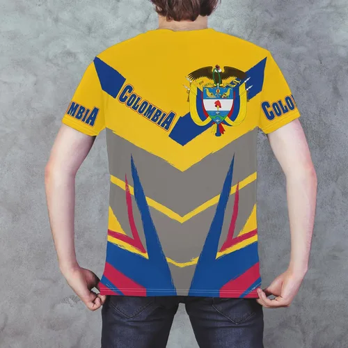Miniatura 5 de BJU Camiseta de la bandera de Colombia con la insignia de la bandera, camiseta estampada en 3D, cuello redondo, manga corta, informal, unisex