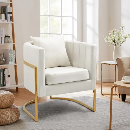 Moderno sillón de terciopelo con almohada lumbar, silla tapizada de mediados de siglo para sala de estar, dormitorio, sofá individual, silla de