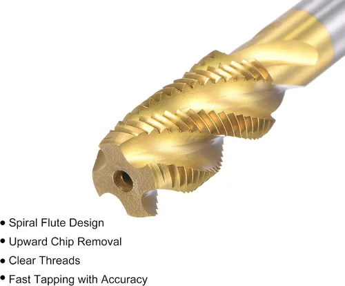 Miniatura 3 de uxcell Grifo de roscado de flauta en espiral M12 x 1.25, métrico HSS (acero de alta velocidad) chapado en titanio, roscado de rosca de máquina, 4