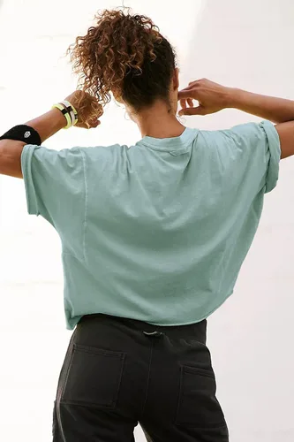 Miniatura 2 de Camisetas cortas de entrenamiento de gran tamaño para mujer, estilo casual, de manga corta, hombros caídos, con dobladillo enrollable, básicas