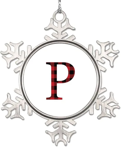 Miniatura 22 de Monograma inicial letra A copo de nieve, adornos de letras rojas y negras a cuadros para árboles de Navidad, adornos de Navidad personalizados