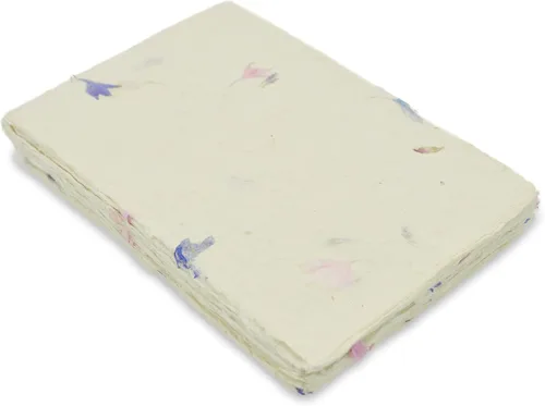 Kathmandu Valley Co. Papel Lokta hecho a mano de 4 x 6 pulgadas con aciano decorativo y borde de cubierta. Papel lokta sin árboles para papelería