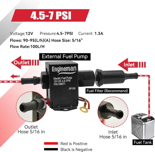 Miniatura 4 de Kit de bomba de combustible eléctrica universal 12V 4.5-7psi Bomba de combustible eléctrica de baja presión con kit de instalación para carburador