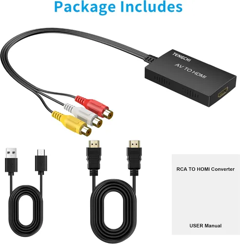 Miniatura 6 de Tengchi Convertidor RCA a HDMI, adaptador compuesto a HDMI compatible con 1080P PAL/NTSC compatible con PS One, PS2, PS3, STB, Xbox, VHS, VCR