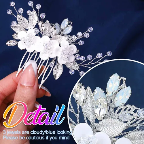 Miniatura 4 de Catery Peine de pelo nupcial de flores Clip de pelo de boda Rhinestone Accesorios para el cabello para novias y mujeres (plata)