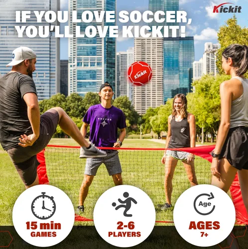 Miniatura 2 de Kickit Juego de tenis de fútbol profesional, portátil de 12 pies de ancho x 3 pies de alto y pelota ligera suave, para jugar al aire libre