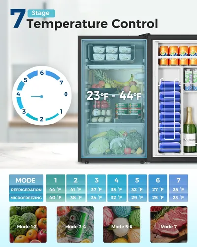 Miniatura 3 de Feelfunn Mini refrigerador con congelador, mini refrigerador de una sola puerta de 3.2 pies cúbicos con termostato ajustable, ahorro de energía