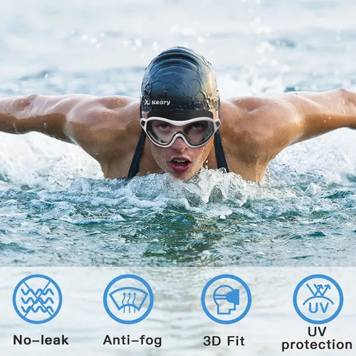 Miniatura 2 de Keary Paquete de 2 gafas de natación para adultos y jóvenes con junta de silicona suave, protección UV antivaho sin fugas, gafas de visión clara