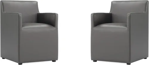 Miniatura 22 de Manhattan Comfort Anna - Silla de comedor moderna cuadrada con tapicería de piel sintética de pies a cabeza y acolchado de plástico para pies, Crema