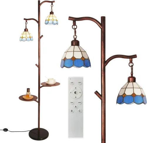 Miniatura 8 de beaysyty Lámpara de Pie de Estilo Tiffany de Vidrio Manchado Retro con Bandeja, Lámpara de Pie Ajustable, Lámpara de Pie de Temperatura