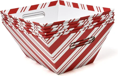 Miniatura 6 de Gift Boutique 6 paquetes de cestas de regalo navideñas con bastones de caramelo rayados 8" x 10" rectangulares con tiras rojas y blancas, cesta