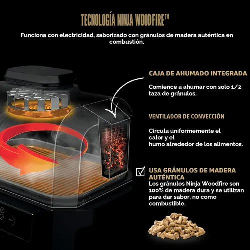 Miniatura 7 de Ninja OG951 Woodfire Pro Connect Premium XL - Parrilla y ahumador para exteriores, Bluetooth, habilitado por app, parrilla maestra 7-en-1, ahumador