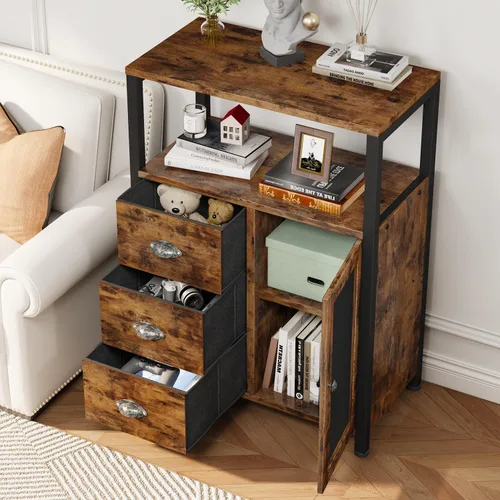 Miniatura 6 de Homeiju Gabinete de almacenamiento de piso de baño con 3 cajones extraíbles y 1 puerta, gabinete de almacenamiento industrial para cocina, sala