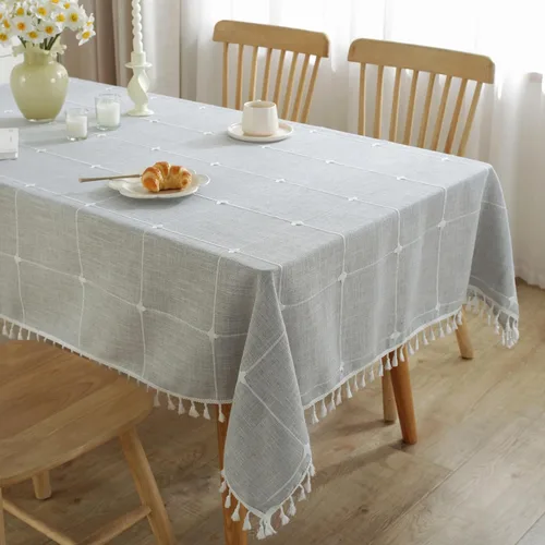 Miniatura 12 de JIALE - Manteles para mesas rectangulares, mantel de lino de algodón impermeable sin arrugas para mesas de comedor de granja, manteles de tela suave