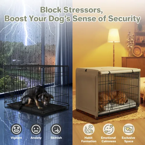 Miniatura 4 de Seiyierr Funda para jaula de perro – Funda para perrera para jaula de perro de 24 pulgadas, cubierta de poliéster de doble puerta para jaula