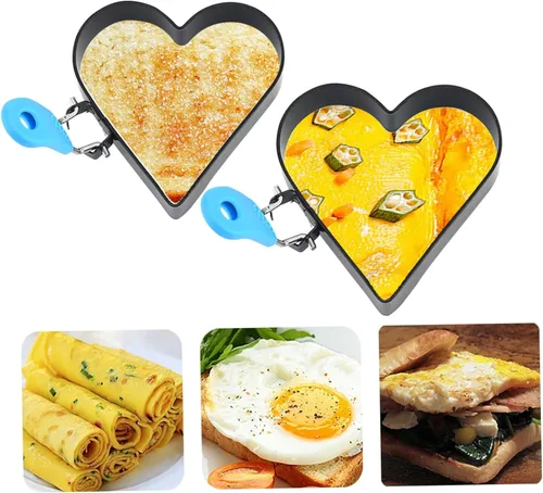 Miniatura 6 de Anillos de huevo para freír huevos, 2 anillos antiadherentes en forma de corazón de 4 pulgadas para freír huevos con mango de silicona, molde