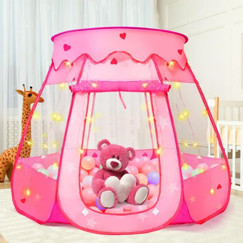 Miniatura 8 de TooyBing Tienda de campaña desplegable de princesa con luz de estrella, juguetes para niñas de 1, 2, 3 años, regalo de cumpleaños, pozo de pelotas