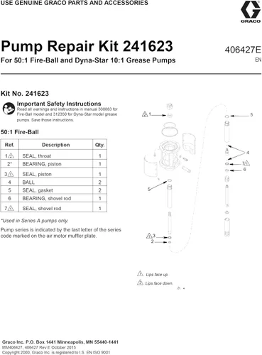 Miniatura 4 de Kit de reparación de bomba Graco 241623