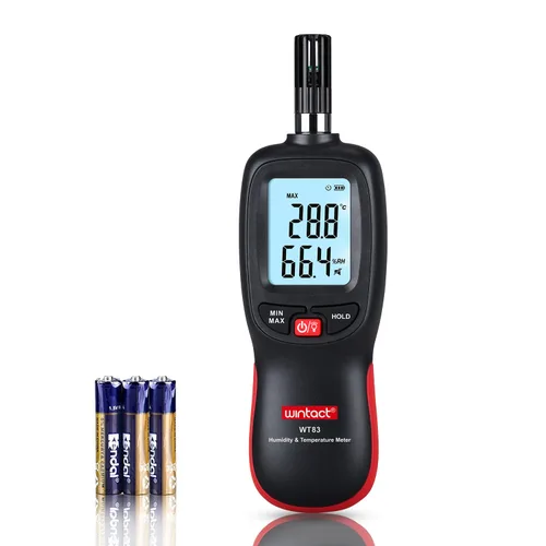 Wintact Medidor digital de temperatura y humedad, termómetro higrómetro monitor con punto de rocío y temperatura de bombilla húmeda, luz de fondo,