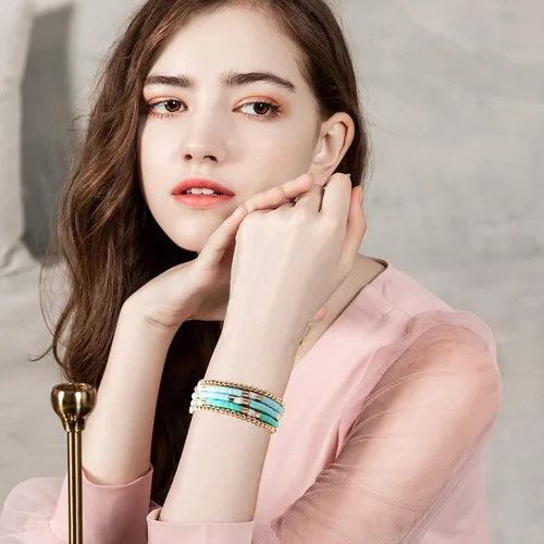 Miniatura 6 de Pulseras de cuentas de arcilla estilo heishi surfista para mujer, con discos de vinilo y dije de mal de ojo, apilables, pulseras elásticas
