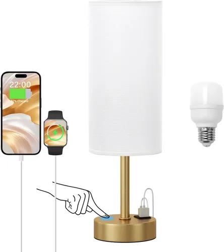 Miniatura 11 de Lámparas de mesita táctiles negras para niñas - Lámpara de noche pequeña con puertos de carga USB-C y USB, lámpara de mesa de control de 3 vías
