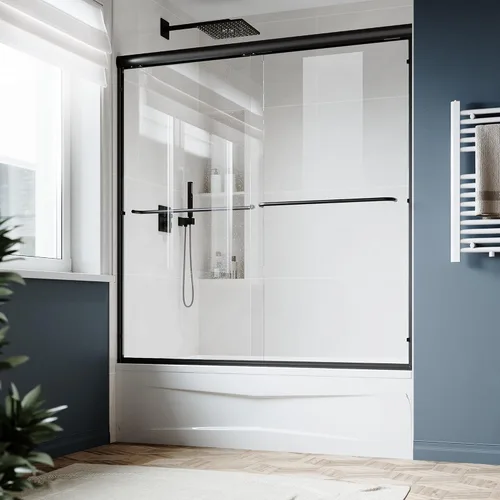 Miniatura 33 de SUNNY SHOWER Puerta de ducha semi sin marco de 60 pulgadas (ancho) x 72 pulgadas (alto), puerta de regadera de vidrio deslizante doble, recinto