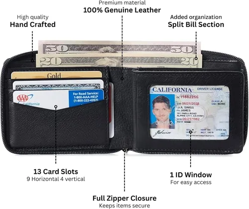 Miniatura 3 de Alpine Swiss Logan - Cartera plegable con cremallera para hombres o mujeres, caja fuerte RFID, viene en una caja de regalo