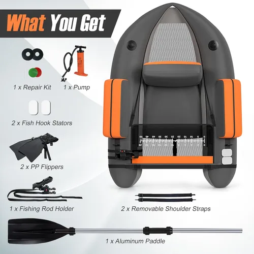 Miniatura 8 de GYMAX Tubo flotador de pesca, barco de pesca inflable de 350 libras con paleta, bomba, aletas, estatores de anzuelos, regla de pescado, bolsillos