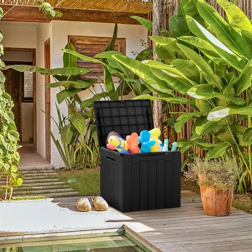 Miniatura 2 de Greesum Caja de resina de 31 galones para todo tipo de clima, cajas de almacenamiento al aire libre para juegos de muebles de patio, juguetes al