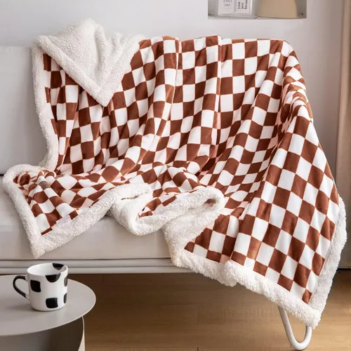 Miniatura 15 de LOMAO - Manta de sherpa de forro polar con patrón a cuadros, suave y gruesa, lujosa, cálida y acogedora para sofá, cama o sillón, para todas