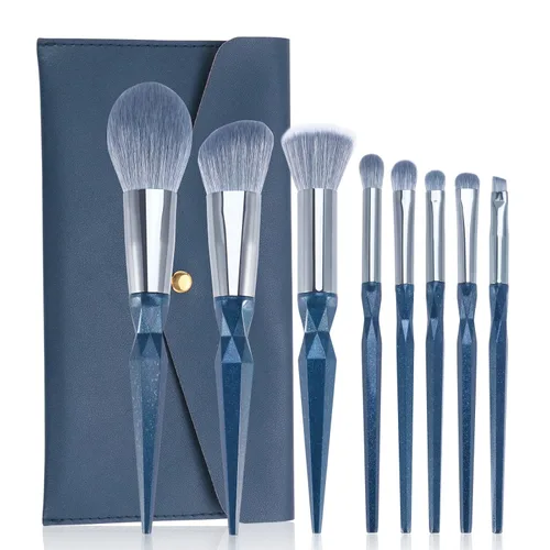 ENZO KEN Juego de brochas de maquillaje azul zafiro profesional, juego de brochas de maquillaje veganas, juego de brochas de maquillaje con estuche,