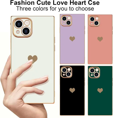 Miniatura 6 de Compatible con iPhone 12 Funda Rectangular Bonita Chapado Dorado Lujo Corazón de Amor Funda de Teléfono para Mujeres Niñas A Prueba de Golpes