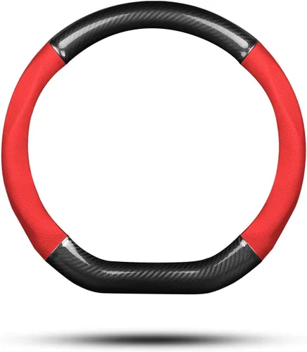 Ergocar Funda para Volante de Coche Antideslizante, Protector para Volante de Coche Deportivo en Forma de D, Fibra de Carbono y Cuero PU Universal